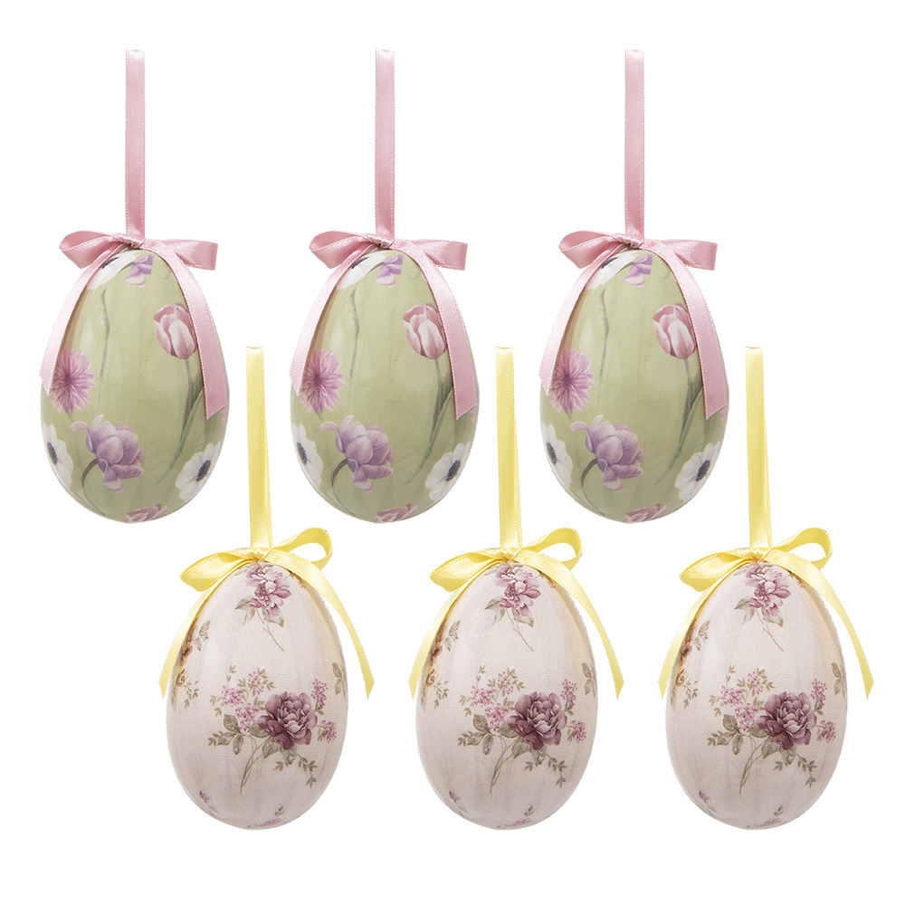 Clayre & Eef | Decoratie Hanger Ei (set 6) Meerkleurig ø 7x10 cm | 65907