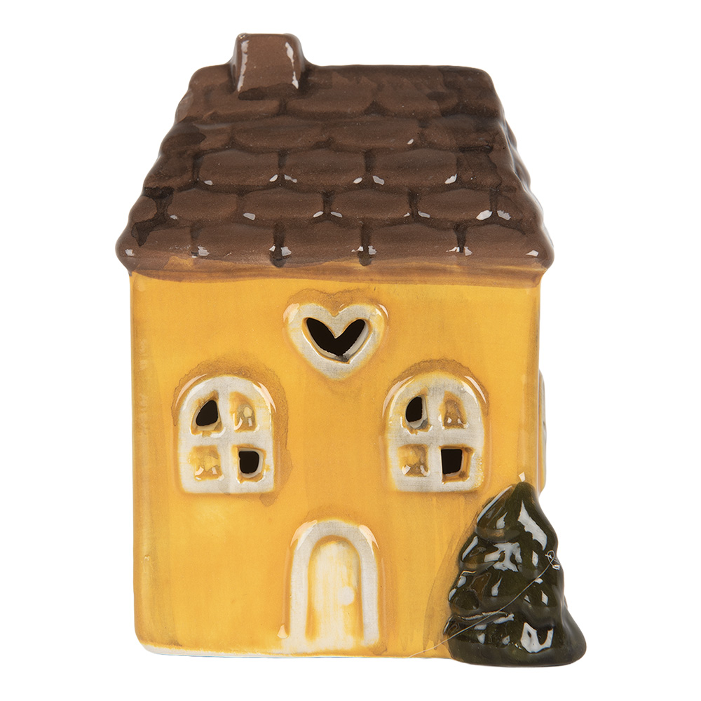 Clayre & Eef | Decoratie Huisje met LED Geel Bruin 7x6x10 cm | 6CE2268