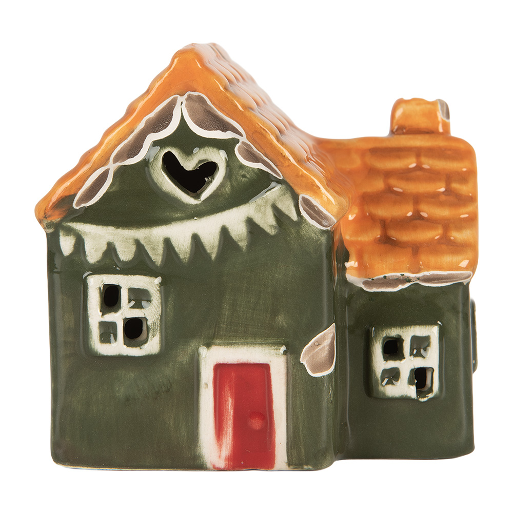 Clayre & Eef | Decoratie Huisje met LED Groen Oranje 8x6x8 cm | 6CE2270