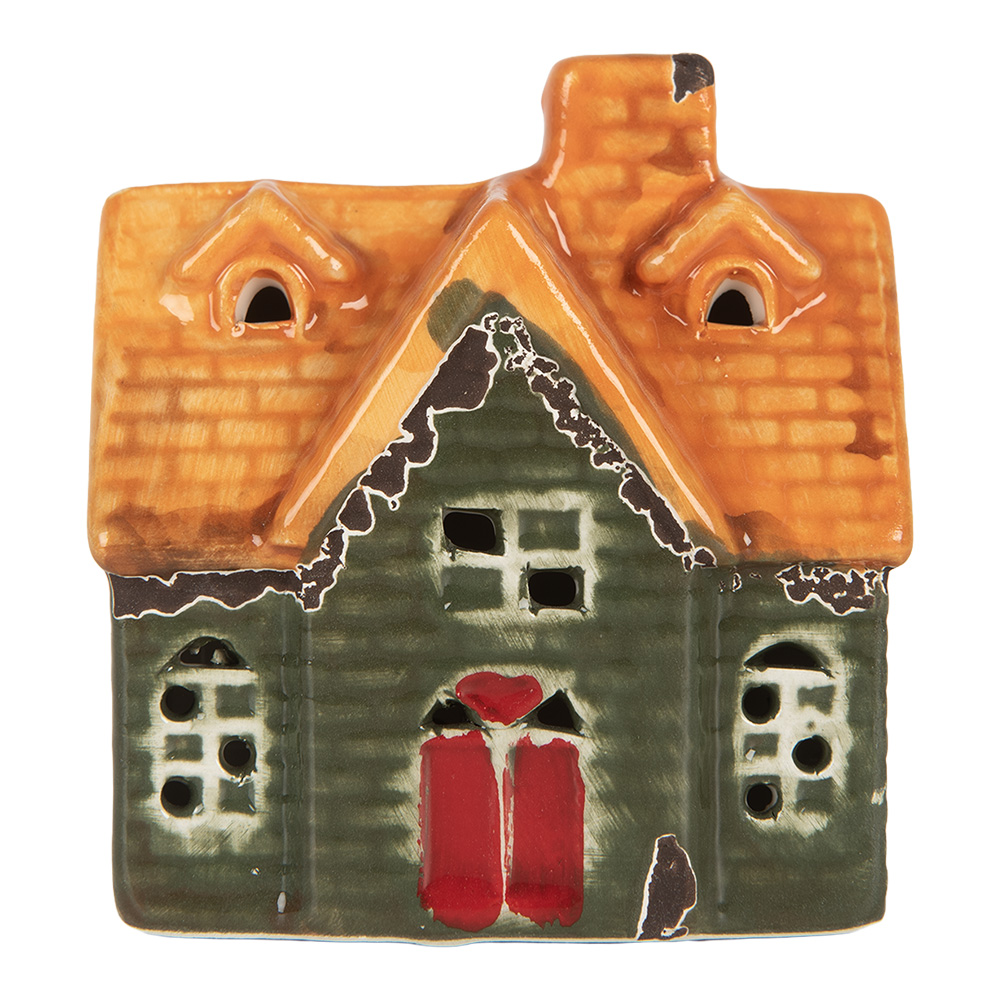 Clayre & Eef | Decoratie Huisje met LED Groen Oranje 8x5x8 cm | 6CE2282