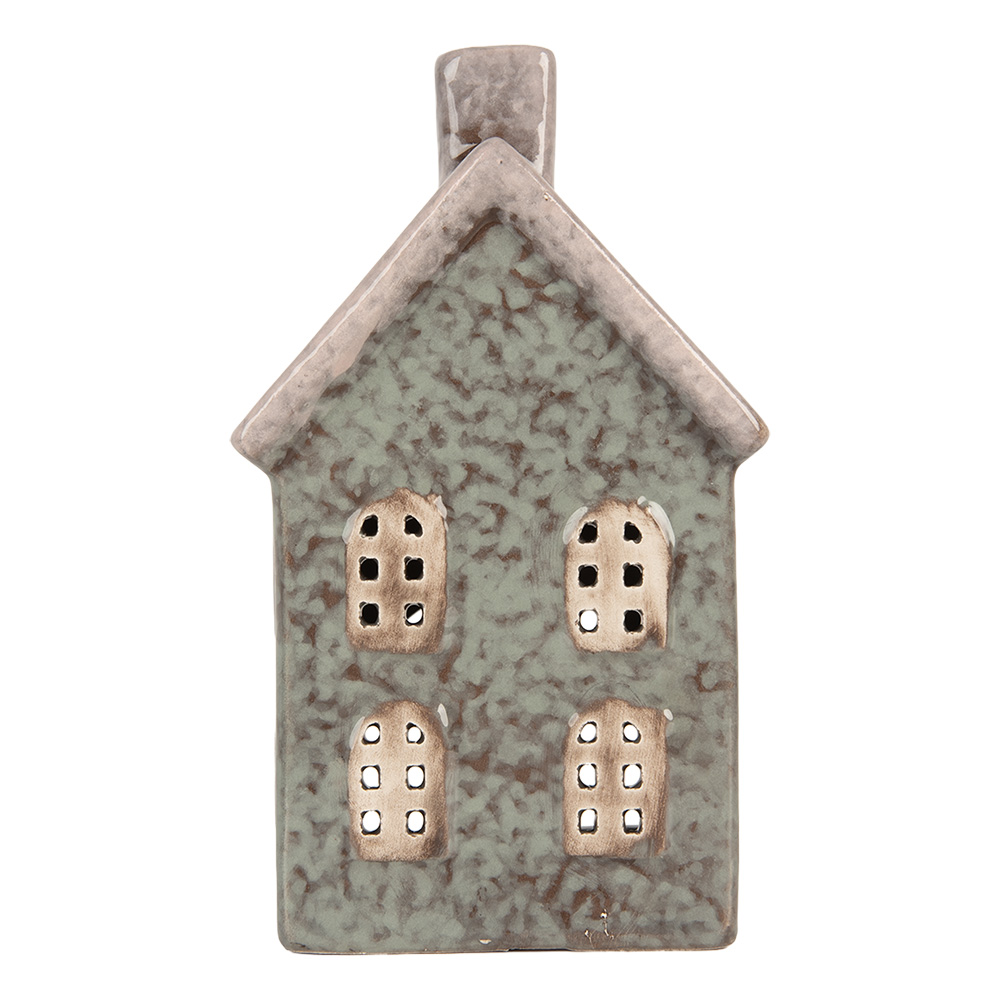 Clayre & Eef | Theelichthouder Kerst Huisje Groen Roze 8x7x14 cm | 6CE2292