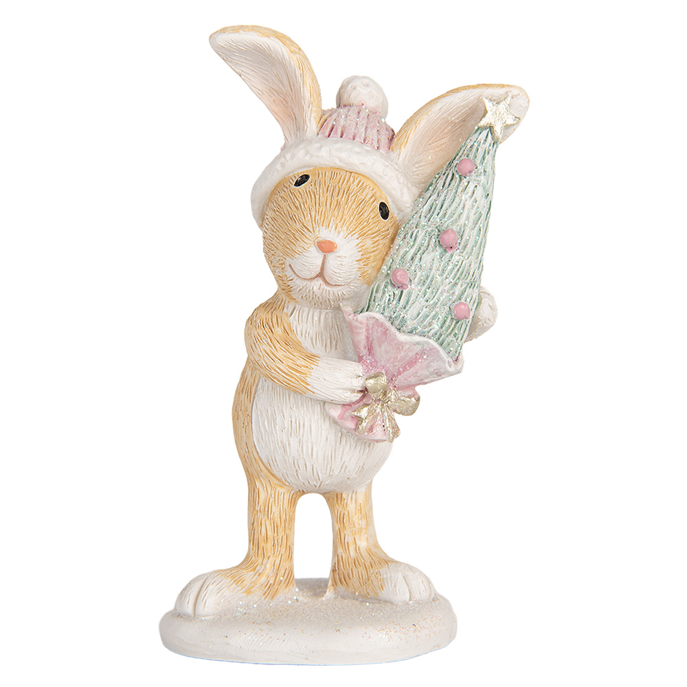 Clayre & Eef | Decoratie Konijn Bruin Wit 5x5x10 cm | 6PR5886