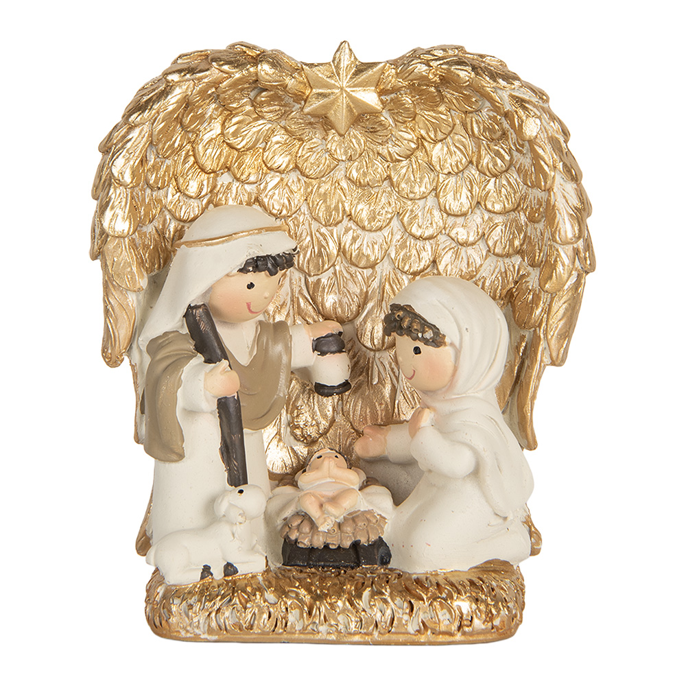 Clayre & Eef | Kerstdecoratie Kerstgroep Goudkleurig Wit 12x6x13 cm | 6PR5898