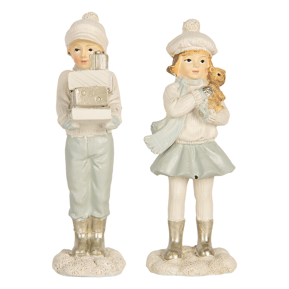 Clayre & Eef | Kerstdecoratie Kinderen set van 2 Wit Groen 5x4x11 cm | 6PR5917
