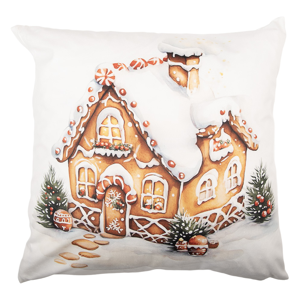 Clayre & Eef | Kussenhoes Wit Bruin 45x45 cm | KT021.432