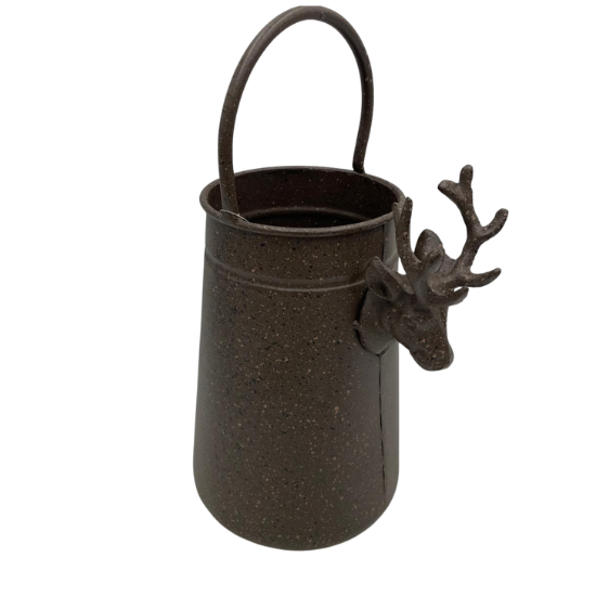 Decoratie vaas emmer hert ijzer met handvat bruin 37x16cm | 823743 | Home Sweet Home | Stoer & Sober Woonstijl