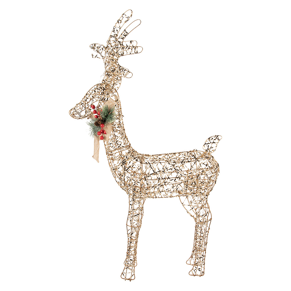 Clayre & Eef | Kerstdecoratie Rendier met LED Goudkleurig 63x17x106 / 3xAA | 66310
