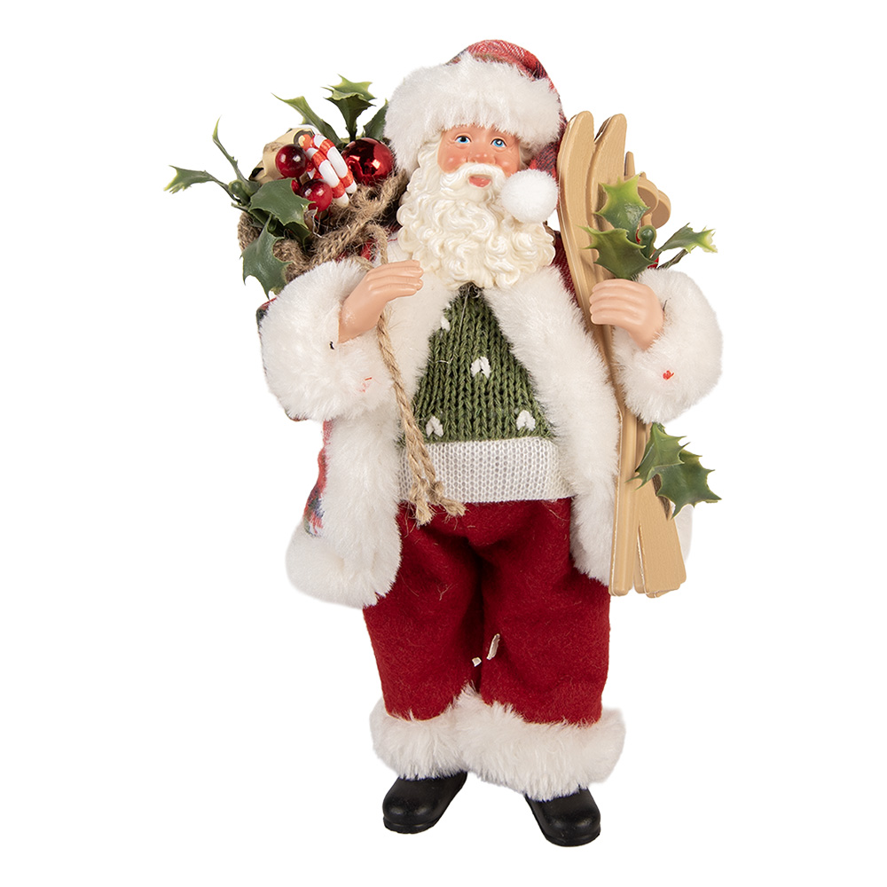 Clayre & Eef | Kerstdecoratie Kerstman Rood Wit 16x13x27 cm | 66356