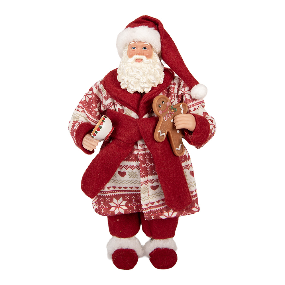 Clayre & Eef | Kerstdecoratie Kerstman Rood Wit 15x11x28 cm | 66360