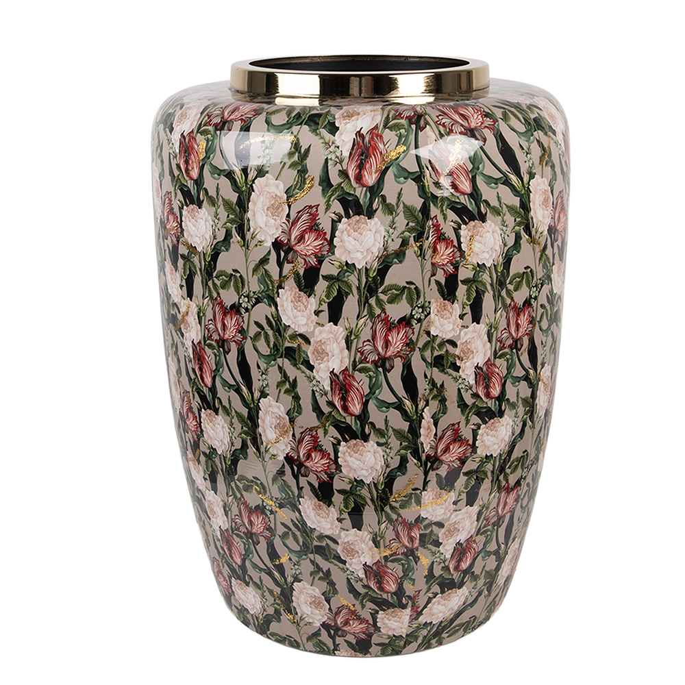 Clayre & Eef | Decoratie Vaas Grijs Roze ø 33x44 cm | 66377