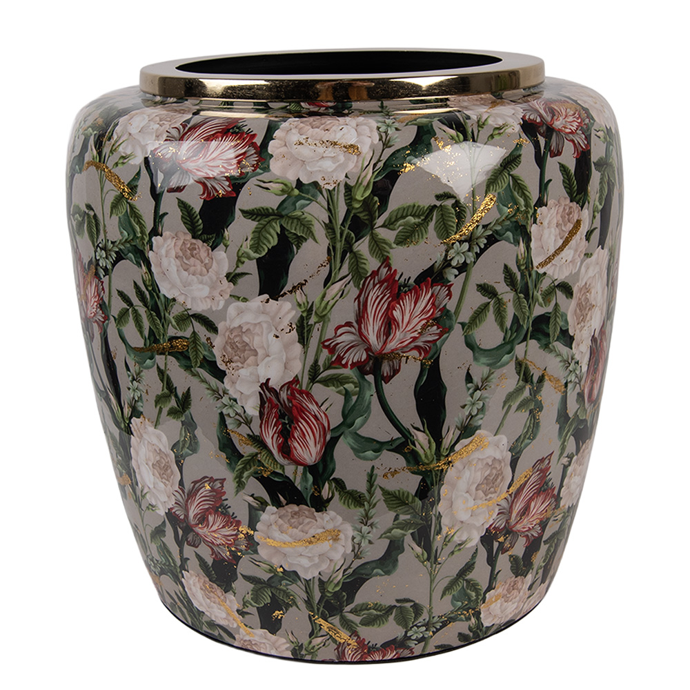 Clayre & Eef | Decoratie Vaas Grijs Roze ø 25x25 cm | 66380