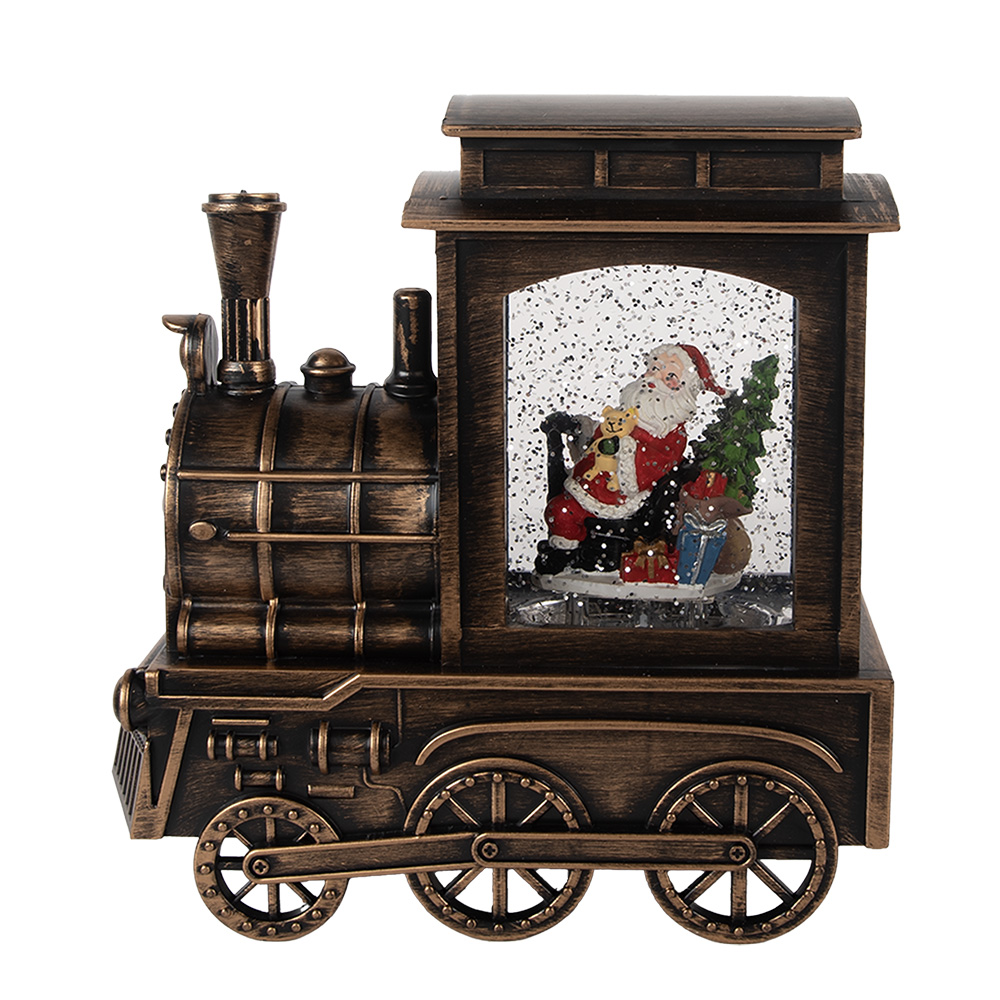 Clayre & Eef | Kerstdecoratie Locomotief met Kerstman Bruin 20x9x21 cm / 3xAA | 66413