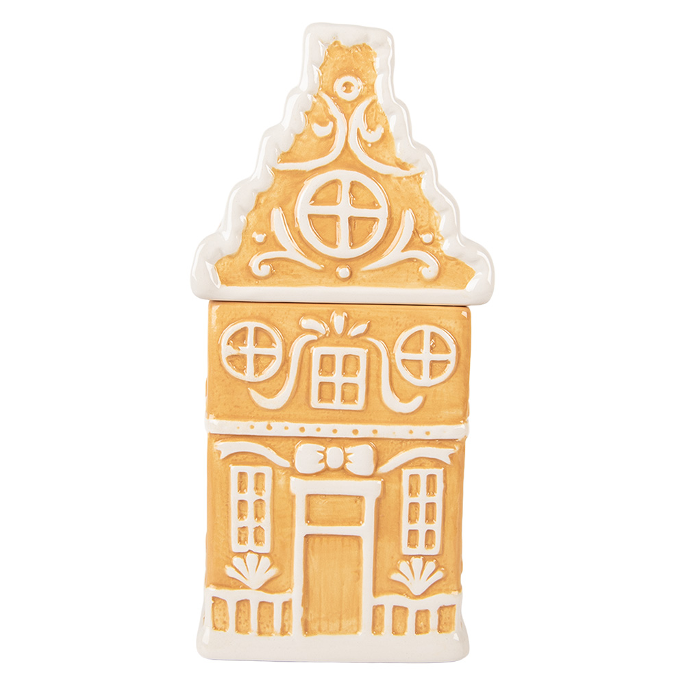 Clayre & Eef | Voorraadpot Deksel Bruin Wit 13x11x24 cm | 6CE2367