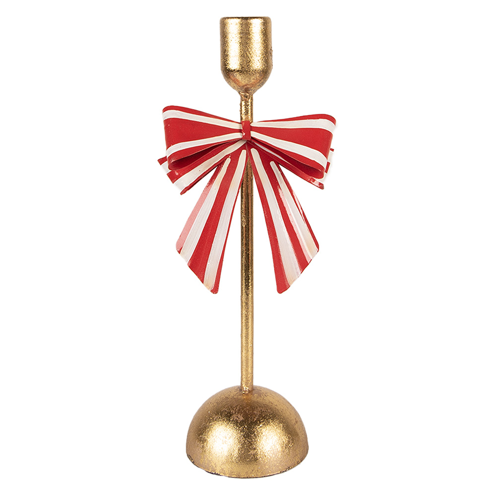 Clayre & Eef | Kandelaar Goudkleurig Rood 11x9x28 cm | 6Y5941