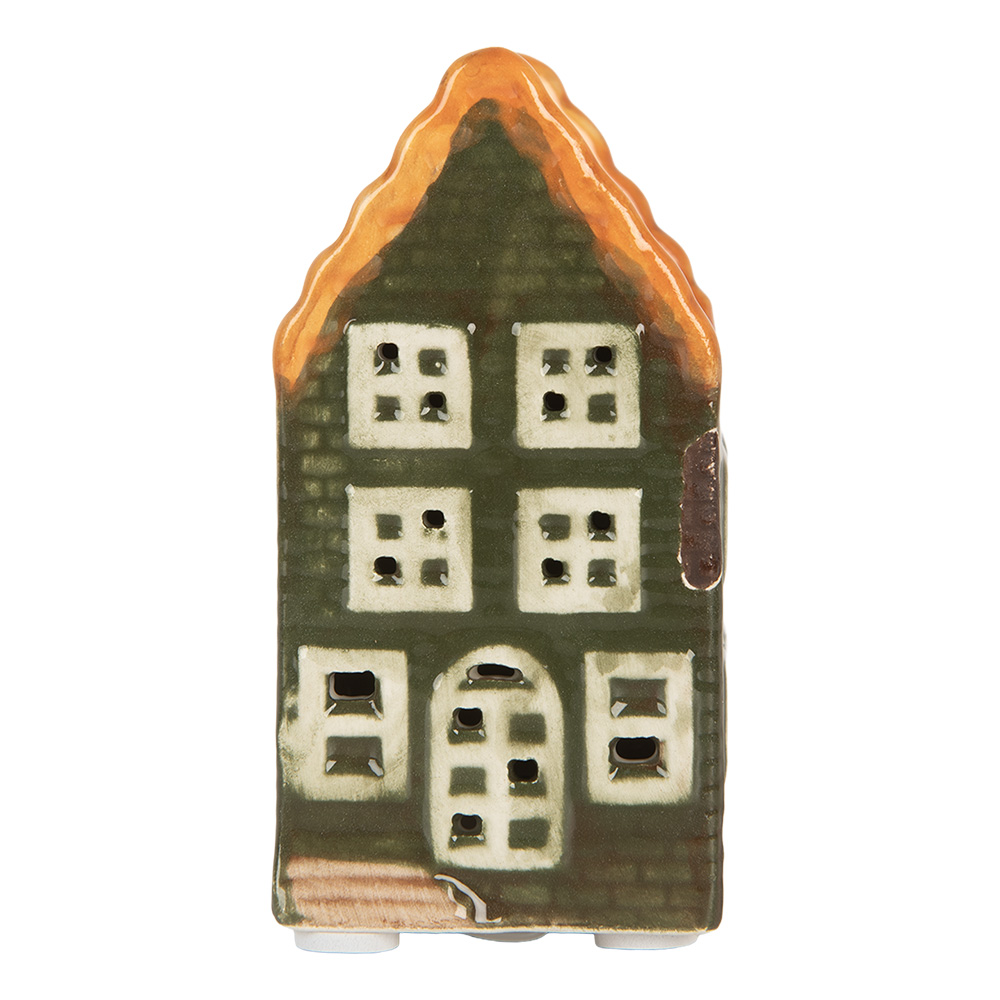 Clayre & Eef | Decoratie Huisje met LED Groen Oranje 4x4x8 cm | 6CE2300