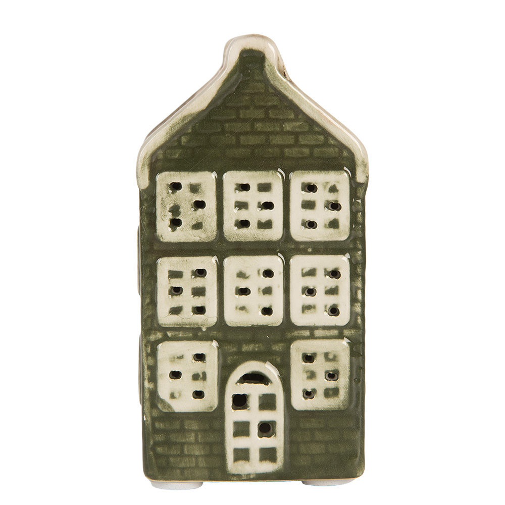 Clayre & Eef | Decoratie Huisje met LED Groen Beige 4x4x8 cm | 6CE2303