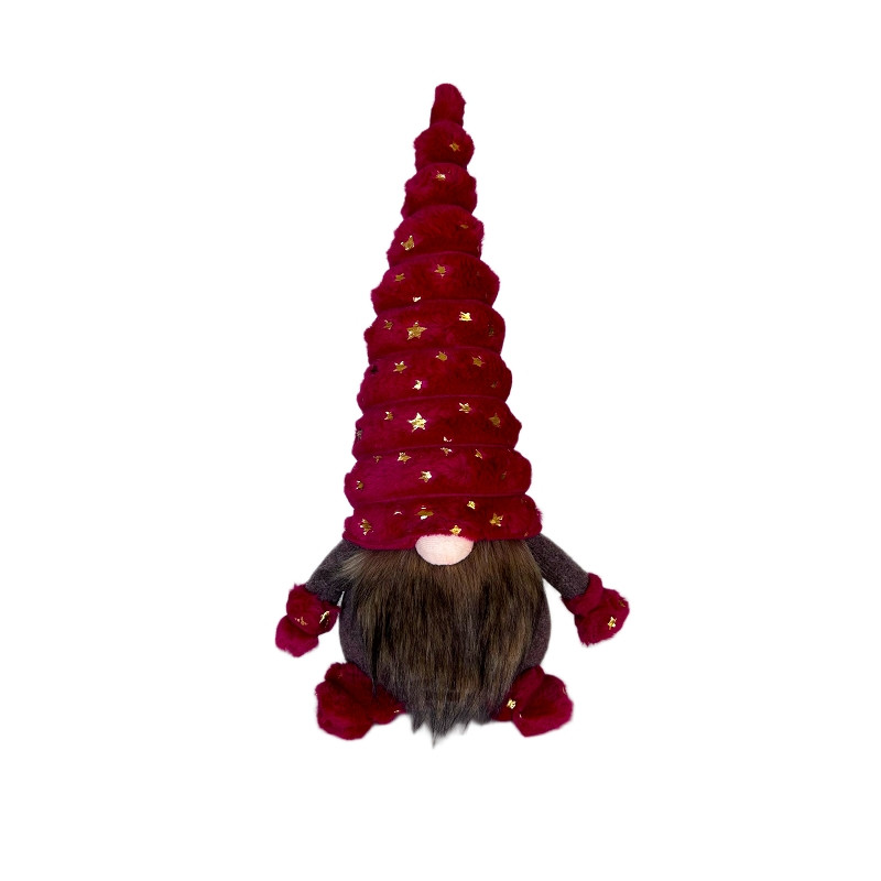 Gnoom kabouter rood goud sterren Polyester fluweel 45 cm | 7123084-2Red | Zittend | Hendriks Deco