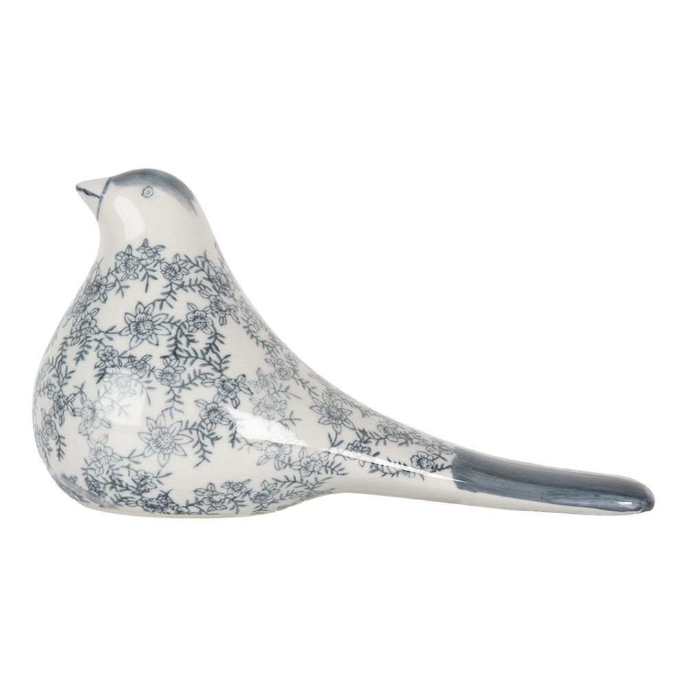 Clayre & Eef | Decoratie beeld Vogel Wit Blauw 25x11x13 cm | 6CE2091