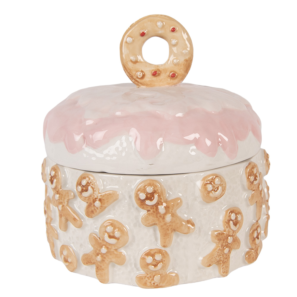 Clayre & Eef | Voorraadpot met deksel Wit Bruin ø 18x18 cm | 6CE2232
