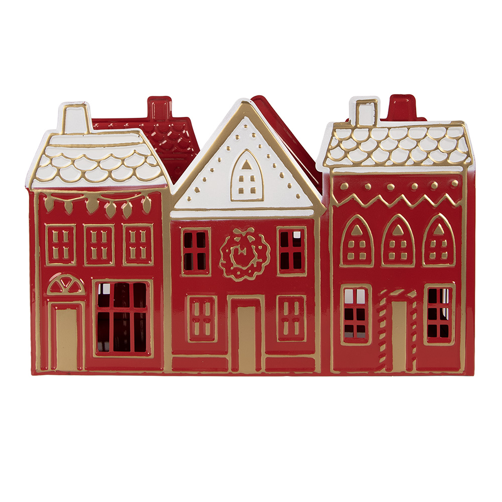 Clayre & Eef | Theelichthouder Rood Wit 38x13x25 cm | 6Y5919