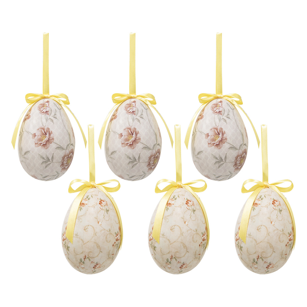 Clayre & Eef | Decoratie Hanger Ei (set 6) Meerkleurig ø 7x10 cm | 65908