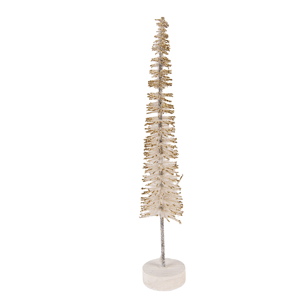 Clayre & Eef | Decoratie Kerstboom Beige Goudkleurig ø 5x25 cm | 66315BE