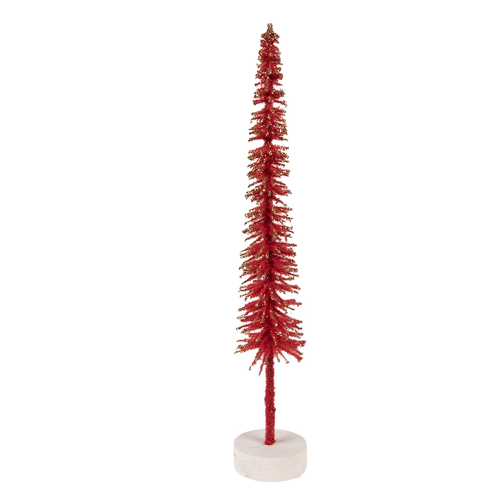 Clayre & Eef | Decoratie Kerstboom Rood Goudkleurig ø 5x25 cm | 66315R