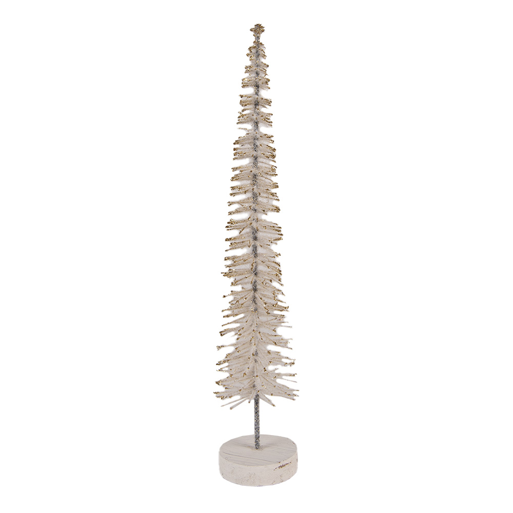 Clayre & Eef | Decoratie Kerstboom Beige Goudkleurog ø 6x30 cm | 66316BE