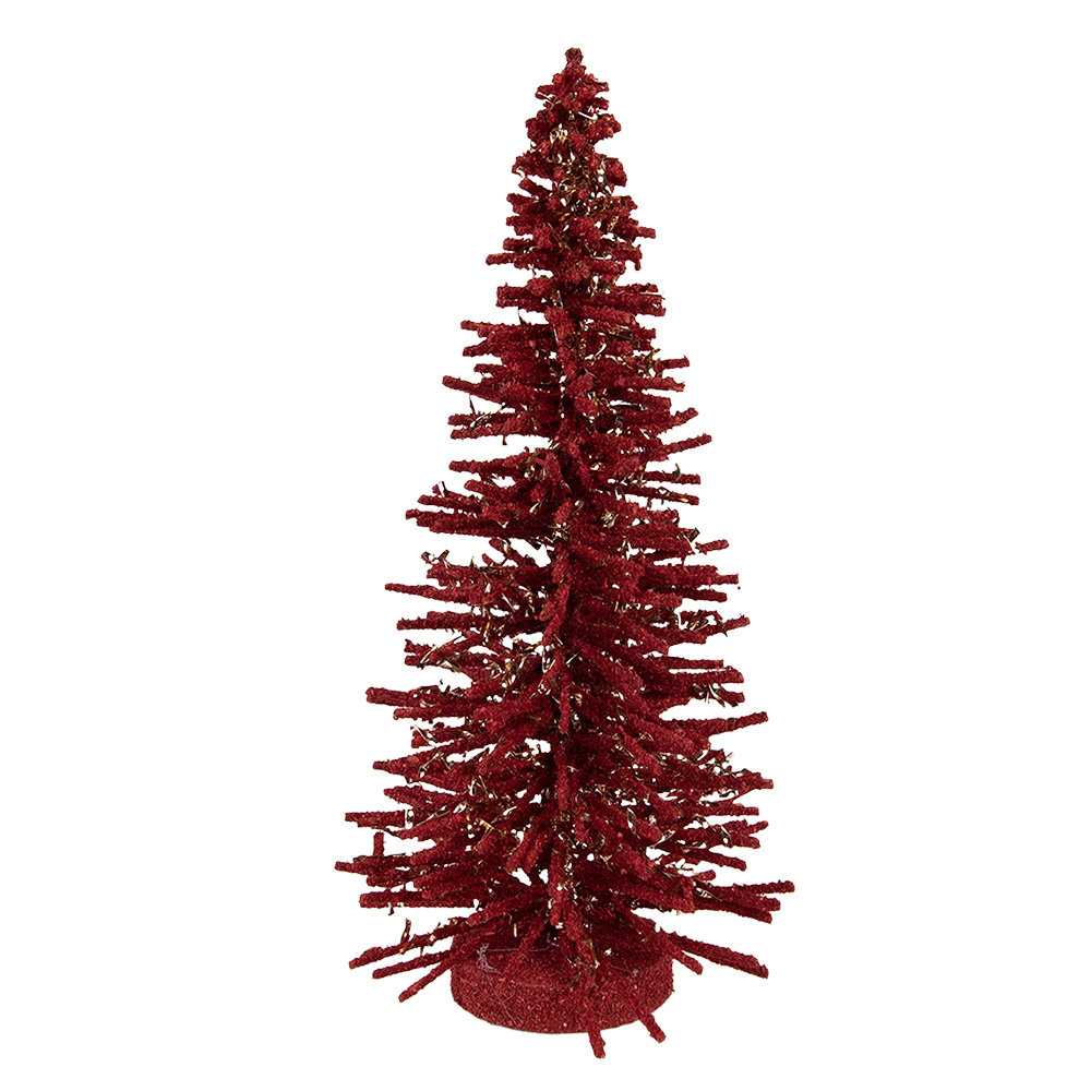 Clayre & Eef | Decoratie Kerstboom Rood Goudkleurig ø 14x25 cm | 66318R