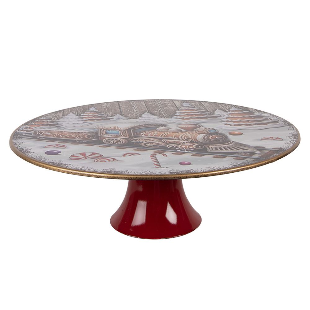 Clayre & Eef | Taartplateau op voet Wit Rood ø 29x10 cm | 66400