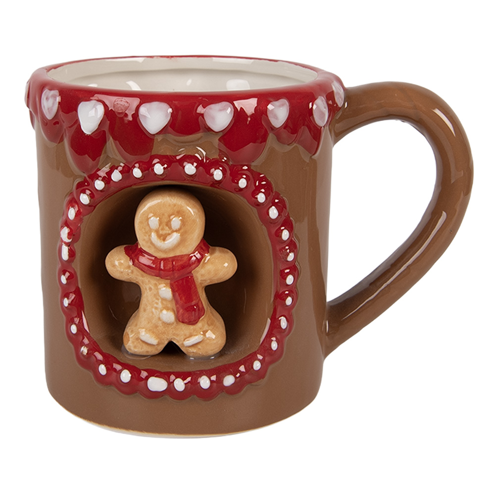 Clayre & Eef | Mok Bruin Rood 14x10x10 cm / 375 ml | 6CEMU0207
