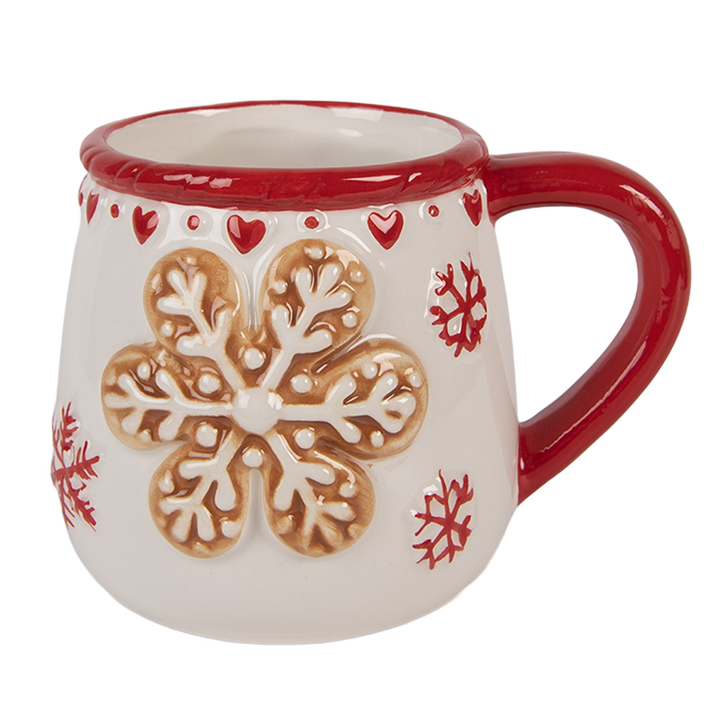 Clayre & Eef | Mok Wit Rood 13x10x10 cm / 375 ml | 6CEMU0209