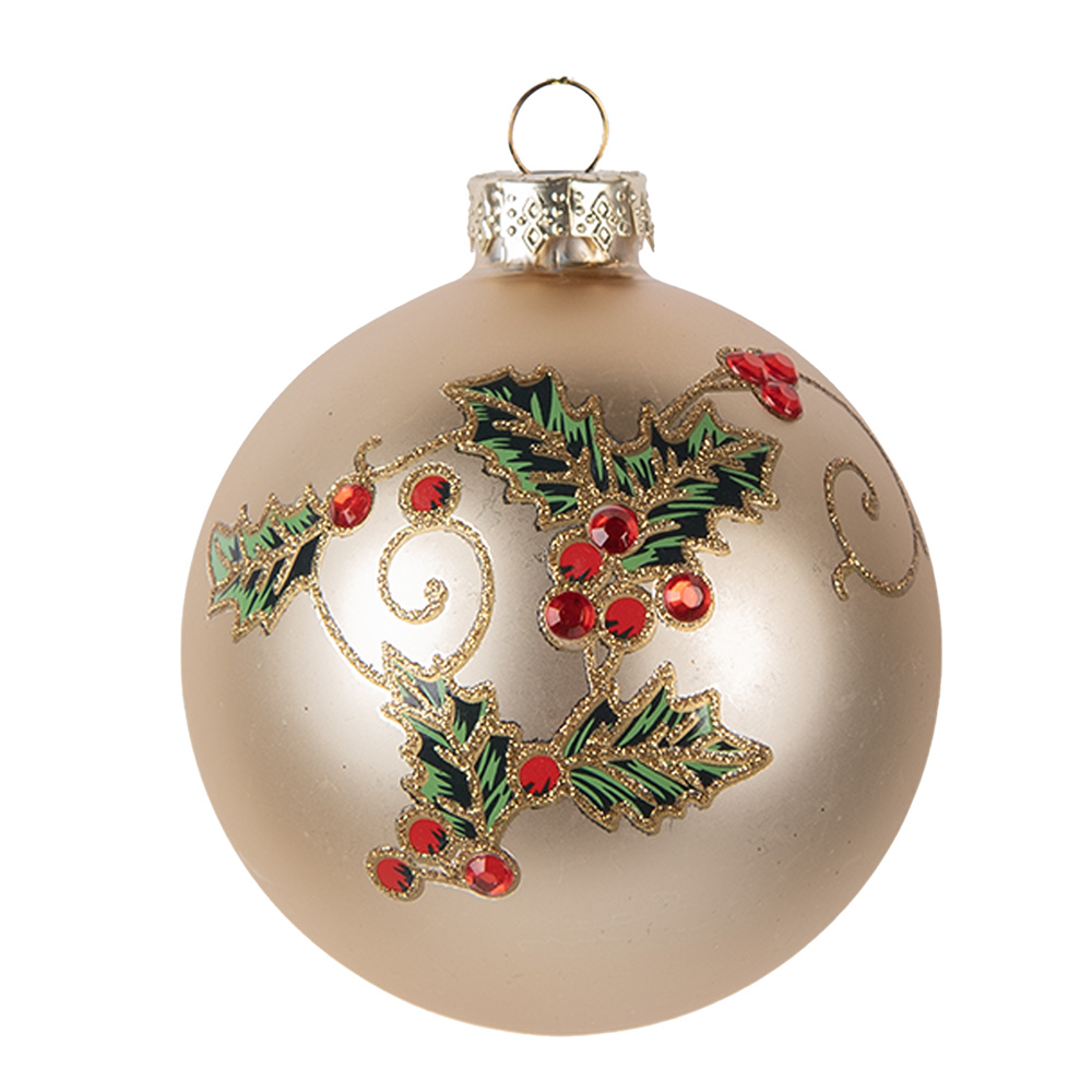 Clayre & Eef | Kerstbal Goudkleurig Groen ø 8x8 cm | 6GL5140