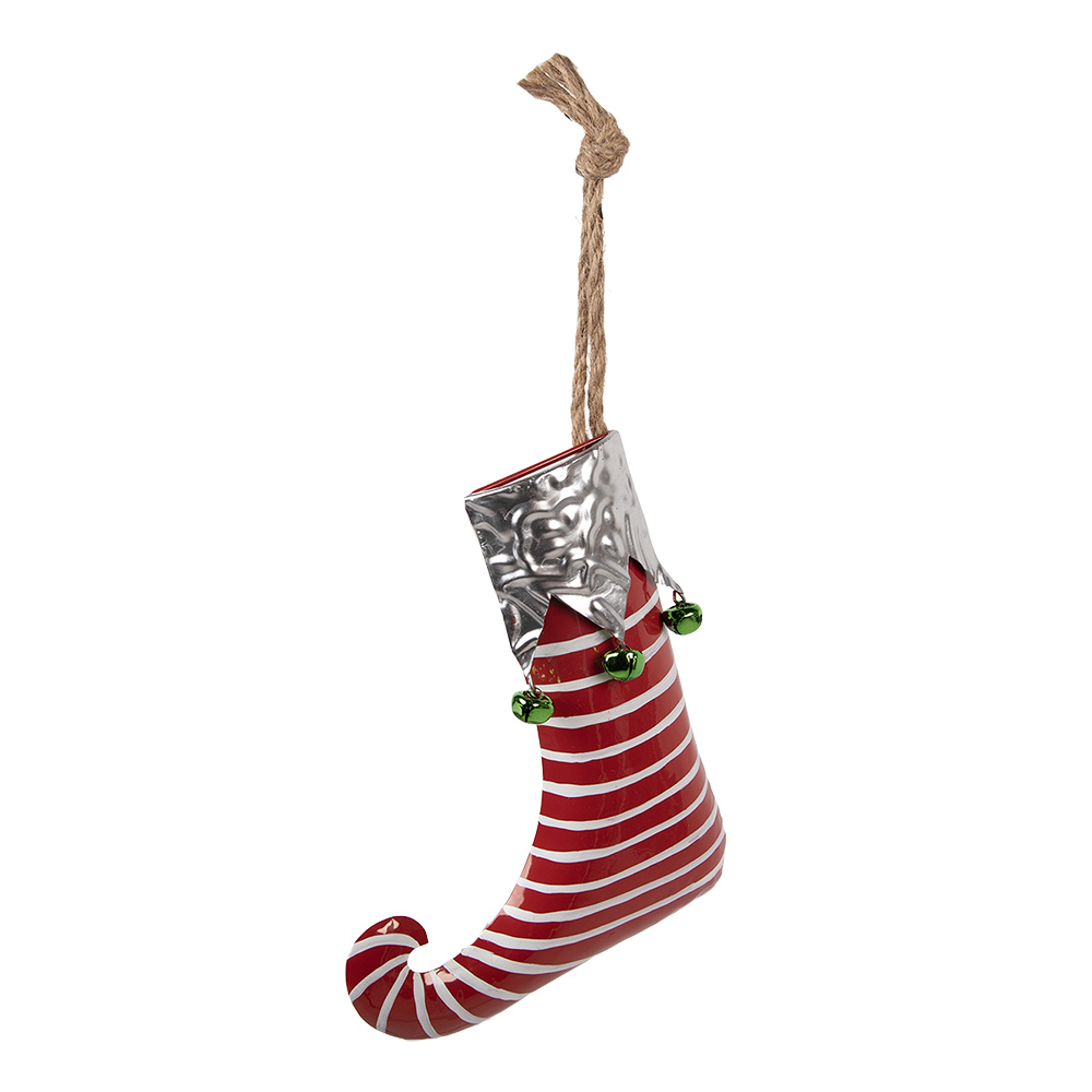 Clayre & Eef | Decoratie Kerstsok Rood Wit 21x4x26 cm | 6Y5927