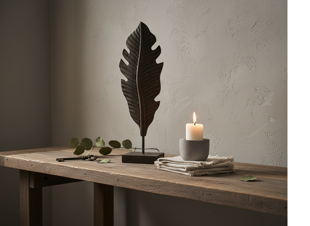 Ornament hout blad veer vintage bruin 62 x 16,5 cm | 362368 | Home Sweet Home | Stoer & Sober Landelijke Woonstijl