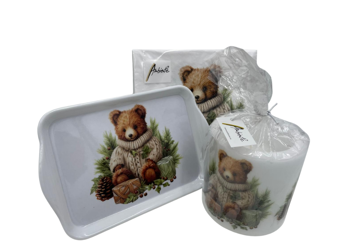 Set: Kaars - 20 servetten - dienblad Cuddle bear | 928977 | Ambiente