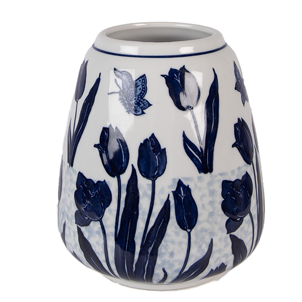 Clayre & Eef | Vaas Wit Blauw &oslash; 16x18 cm | 6CE2377