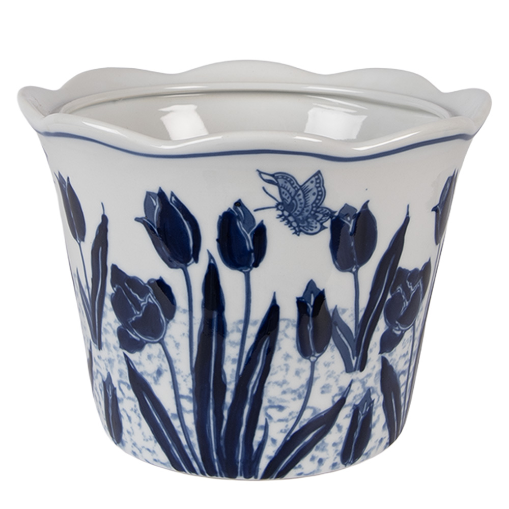 Clayre & Eef | Bloempot Binnen Wit Blauw &oslash; 17x15 cm | 6CE2378
