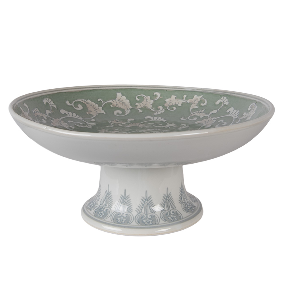 Clayre & Eef | Taartplateau op voet Wit Groen &oslash; 26x13 cm | 6CE2381