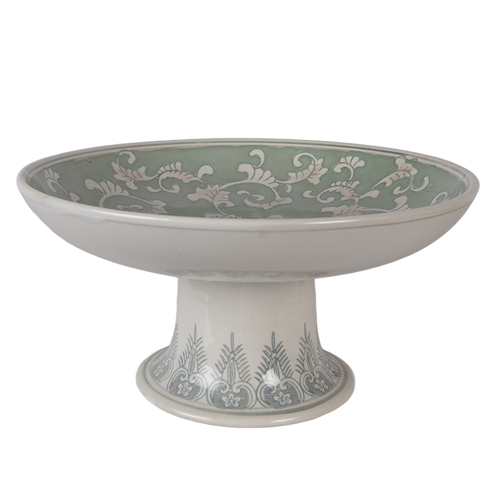 Clayre & Eef | Taartplateau op voet Wit Groen &oslash; 32x15 cm | 6CE2382