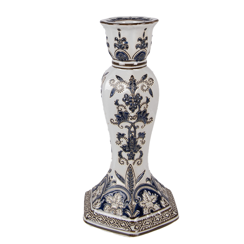 Clayre & Eef | Kandelaar Wit Blauw &oslash; 15x28 cm | 6CE2384M