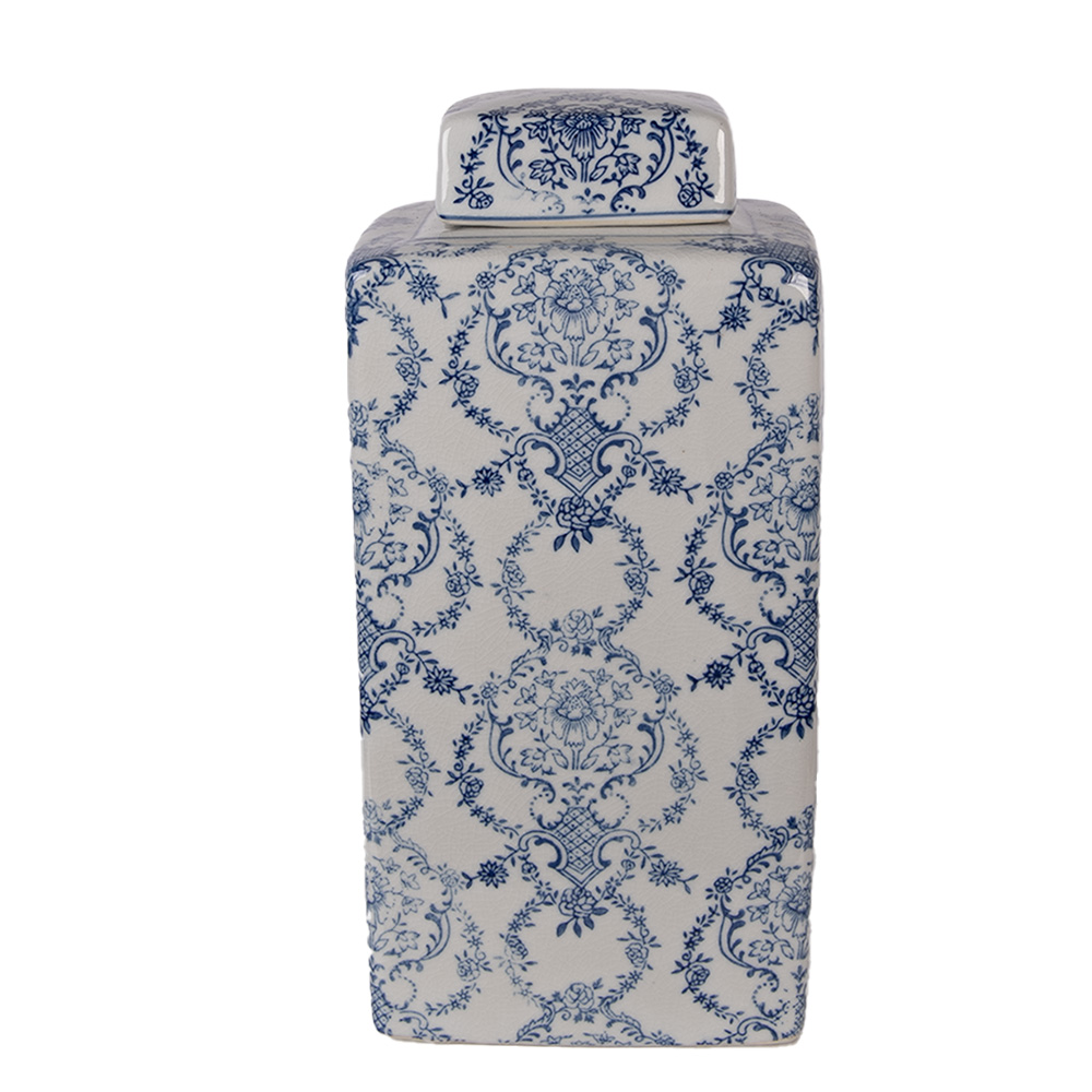 Clayre & Eef | Decoratie pot met deksel Wit Blauw 15x15x31 cm | 6CE2388S