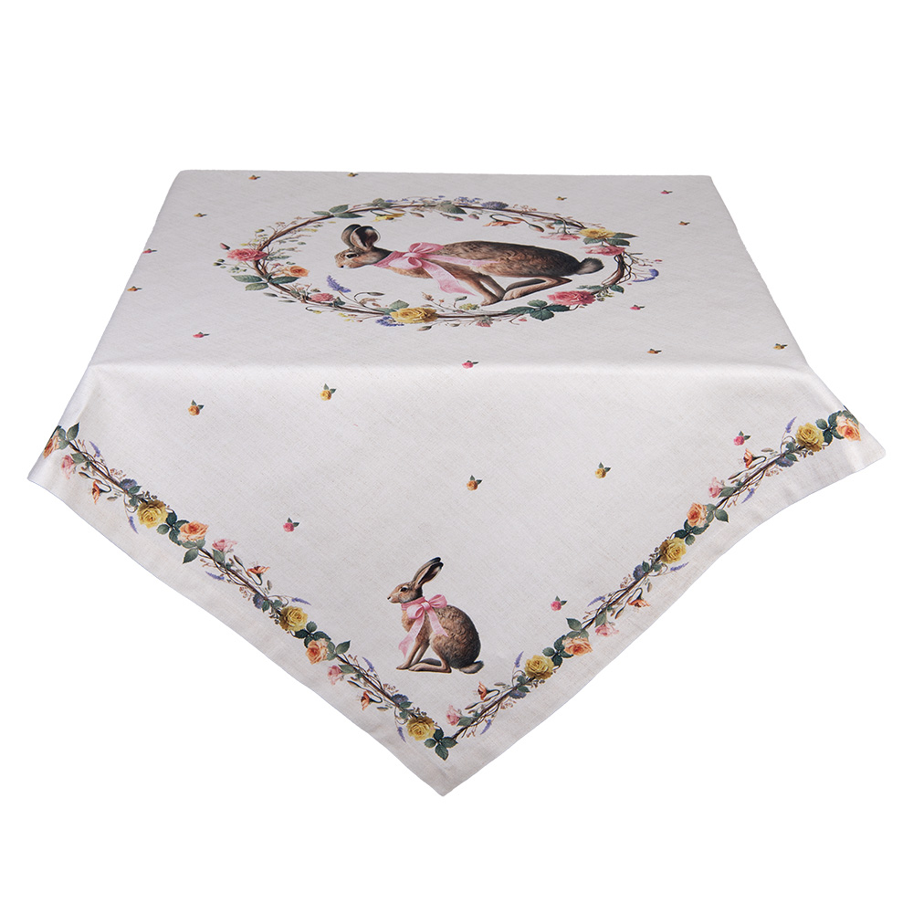 Clayre & Eef | Vierkant Tafelkleed Beige Bruin 100x100 cm | EWC01