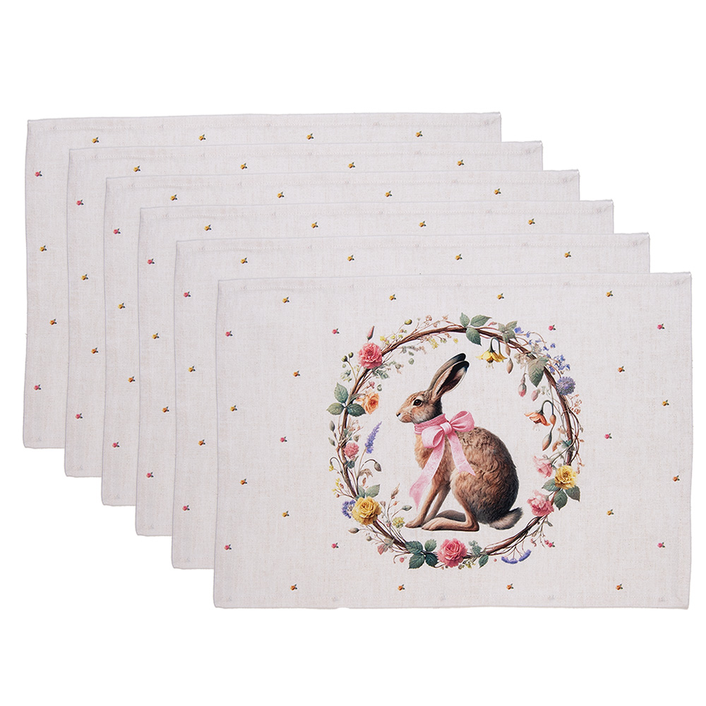 Clayre & Eef | Placemats Set van 6 Beige Bruin 48x33 cm | EWC40