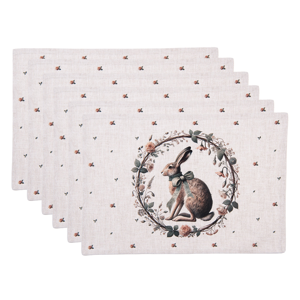 Clayre & Eef | Placemats Set van 6 Beige Bruin 48x33 cm | NLE40