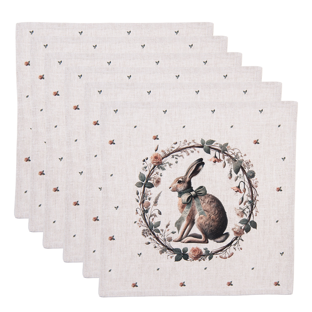 Clayre & Eef | Servetten Katoen Set van 6 Beige Bruin 40x40 cm | NLE43