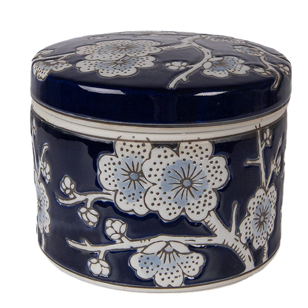 Clayre & Eef | Sieradendoos Blauw Wit &oslash; 12x10 cm | 6CE2389