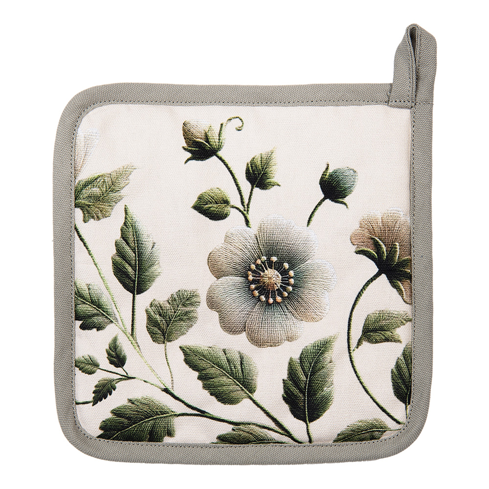 Clayre & Eef | Pannenlap Beige Groen 20x20 cm | GTB45