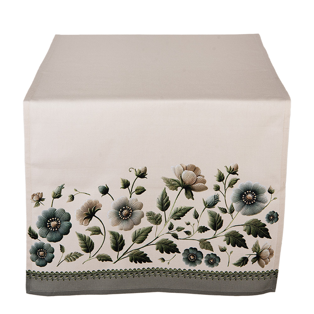 Clayre & Eef | Tafelloper Beige Groen 50x140 cm | GTB64