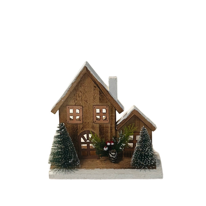 Sfeervol Houten Kersthuisje met kerstbomen LED-verlichting | HCM24063 | Staand | Hendriks Deco